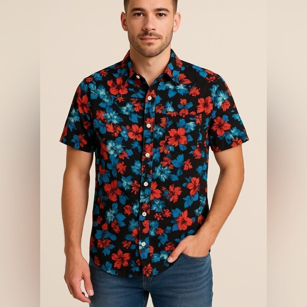 Modern Amusement Men’s Casual Floral Button Up